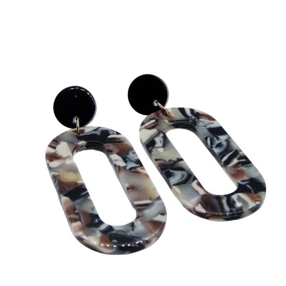 Urban Outfitters Oval Marbled Acrylic Earrings Chunky Retro Trendy - Picture 1 of 4